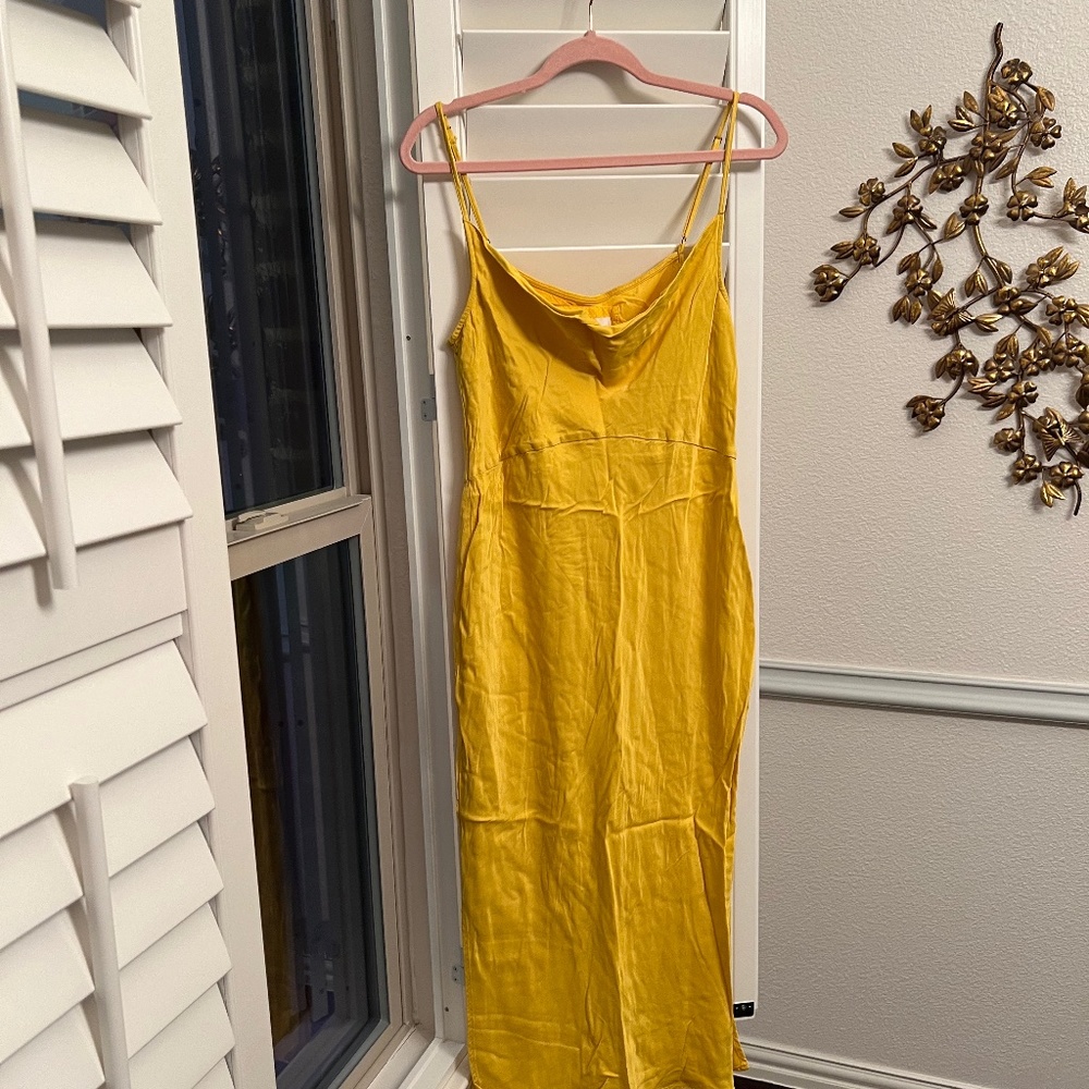 Anthropologie - Yellow Gold Midi Slip Dress with Cowl Neck - Size Large